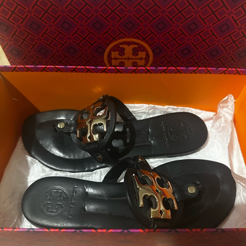 Tory Burch Miller Leather Black Sandals